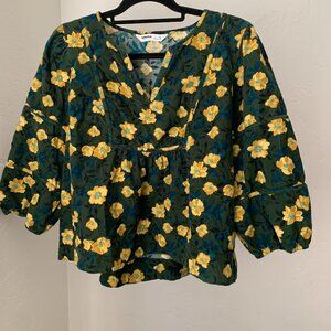 SONOMA Floral Corduroy Blouse Olive Green, Yellow, Blue Babydoll Fit PL